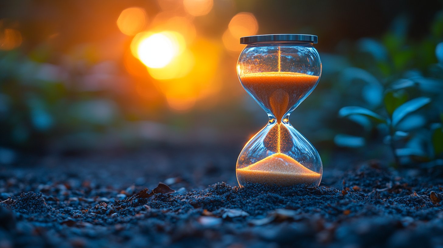 Eine Sanduhr, die die Geduld und den Fluss der Zeit darstellt.