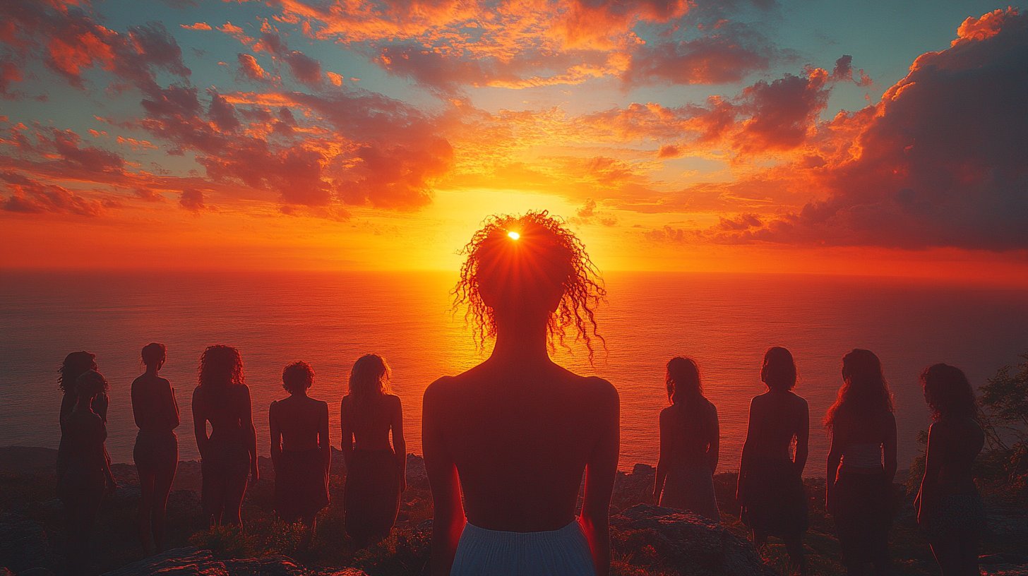 Un grupo diverso mirando hacia un futuro brillante y esperanzador.