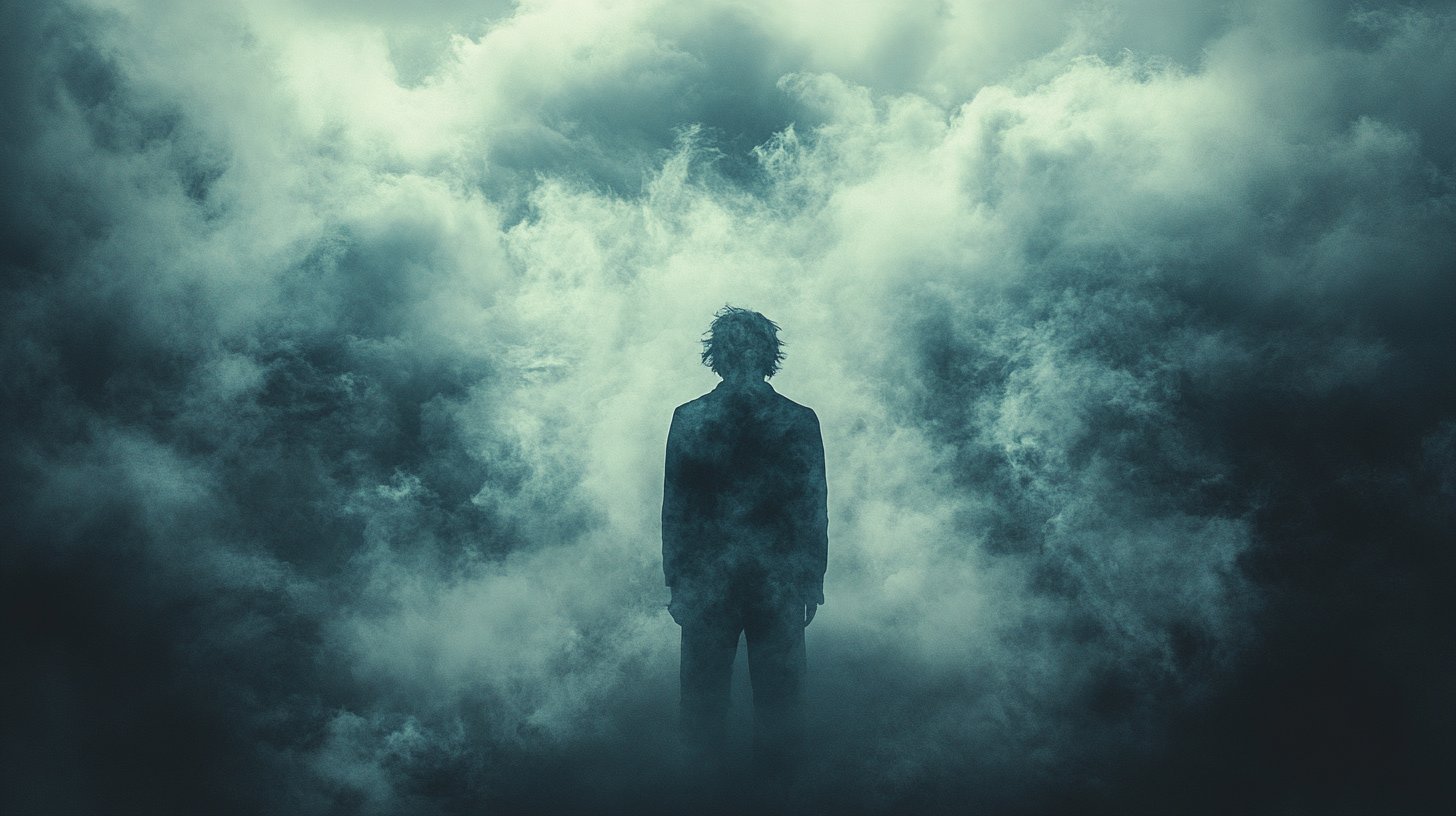 Worried individual met with criticism, surrounded by dark clouds.