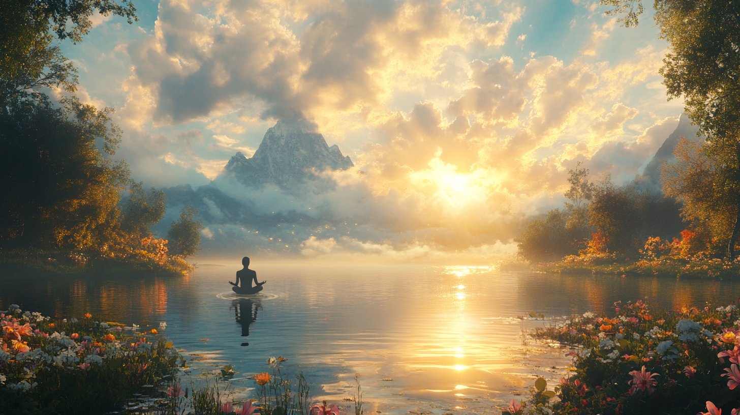 Ein Mensch meditiert in harmonischer Natur.