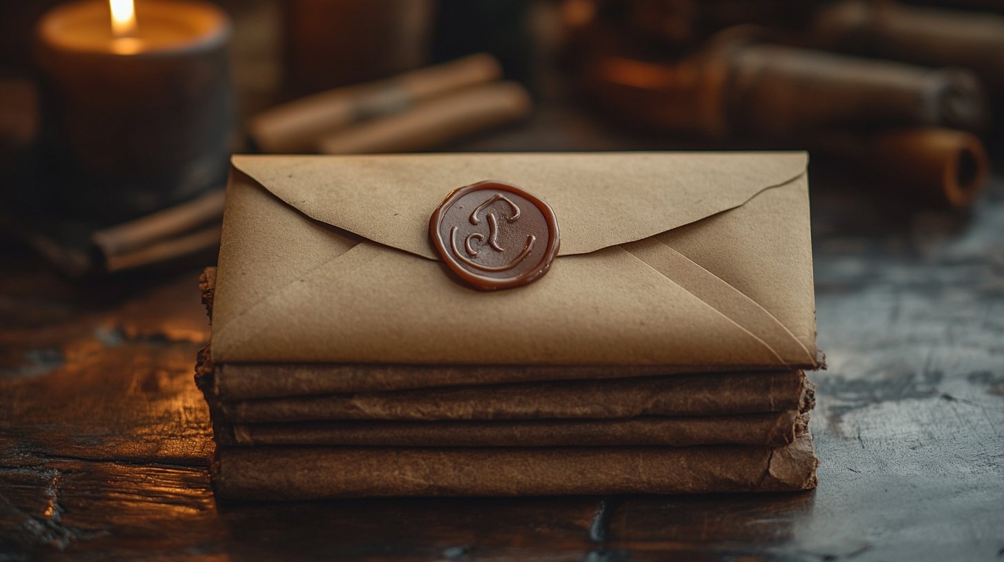 Ein eleganter Briefumschlag mit Wachs verschlossen, voller Nostalgie.