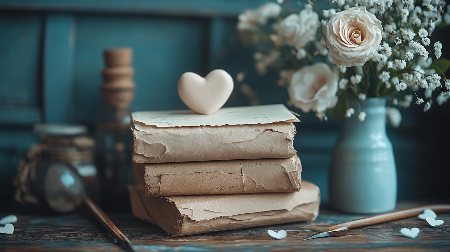 Romantische Schreibutensilien und Tipps zum Verfassen von Liebesbriefen.