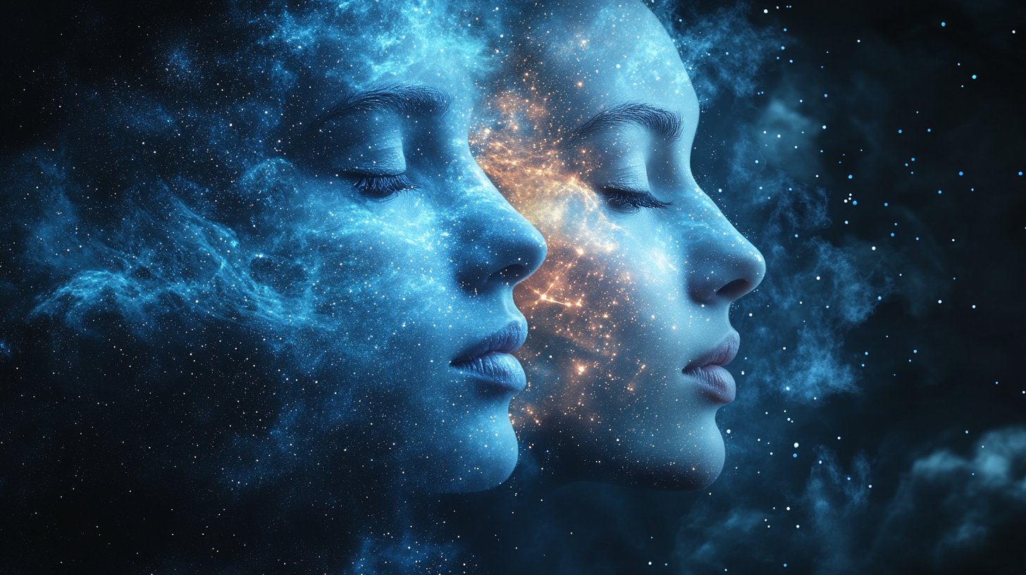 Acuario y Géminis rodeados de estrellas.