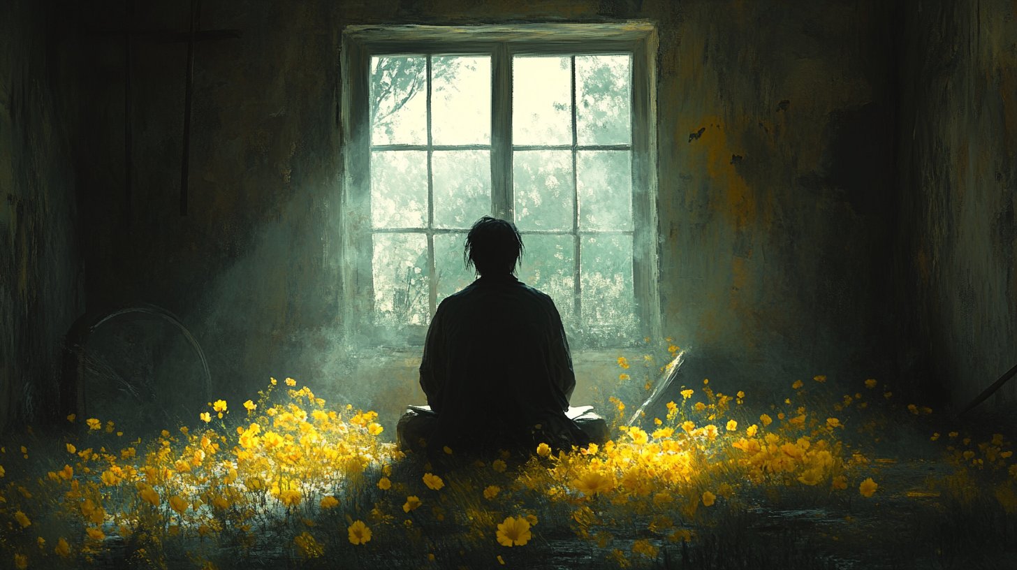 Una representación artística de soledad junto a la ventana.