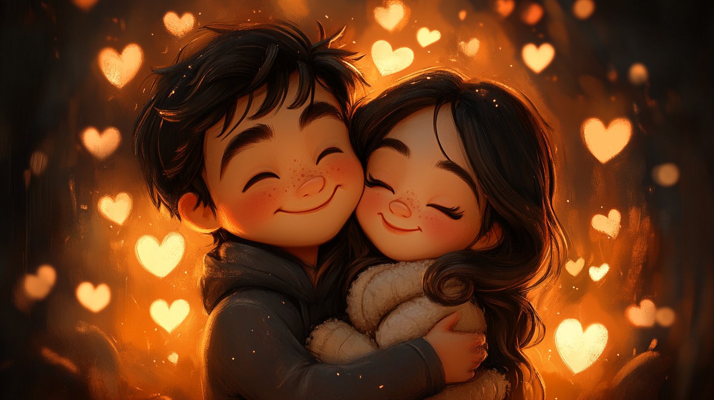 Un globo de diálogo cartoon que destaca la comunicación al abrazarse.