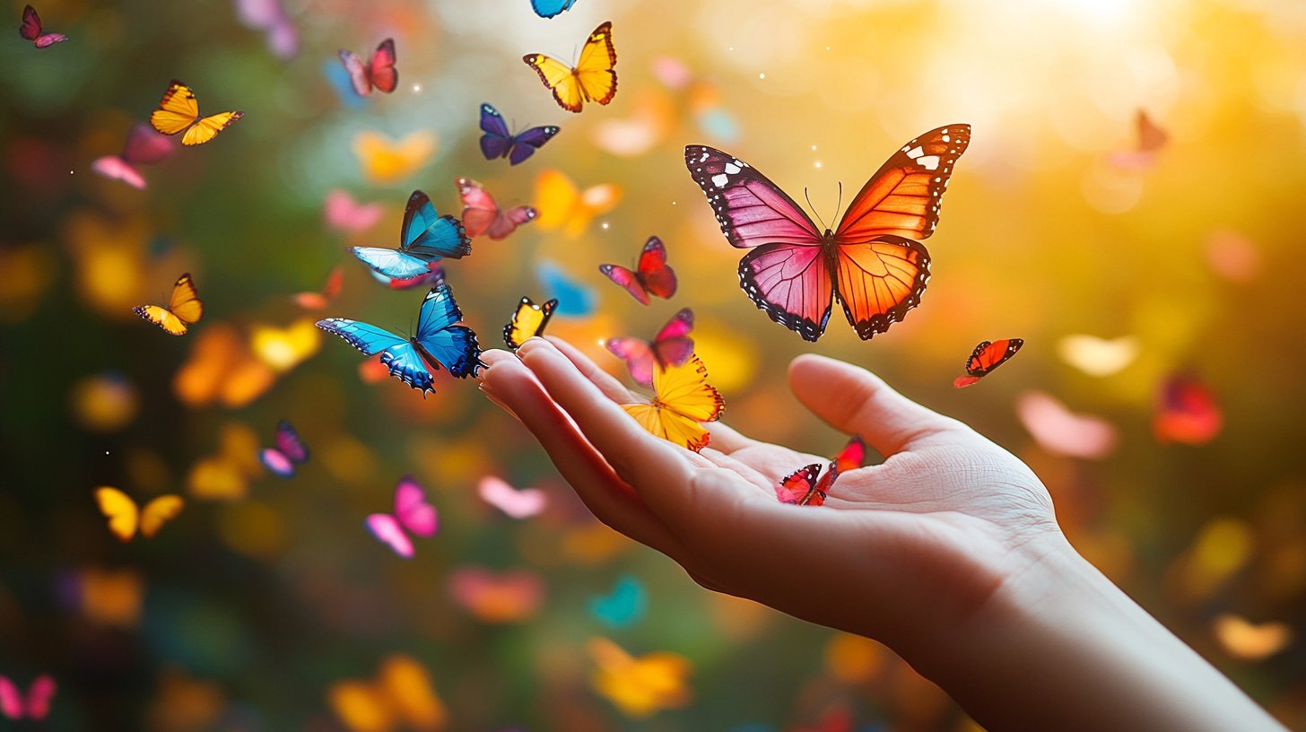 Freisetzung von bunten Schmetterlingen.