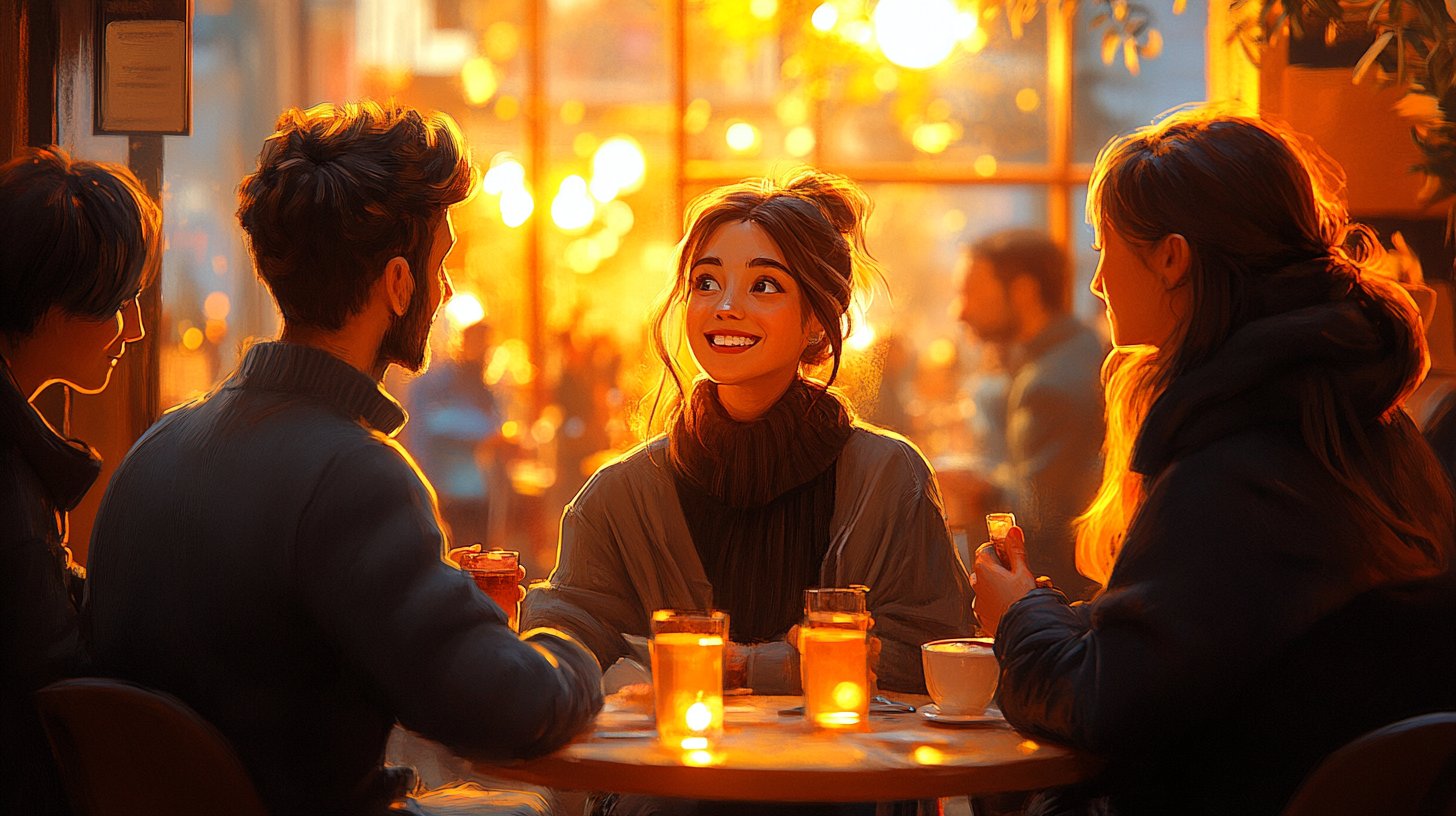 Freunde führen tiefgehende Gespräche in einem gemütlichen Café.