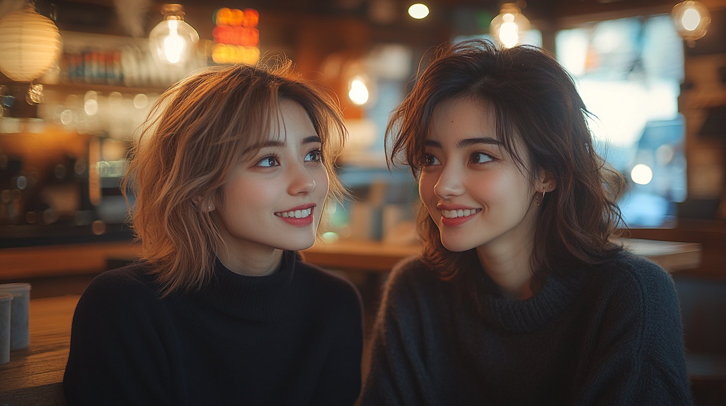 Two friends sharing a heartfelt conversation at a cafe.