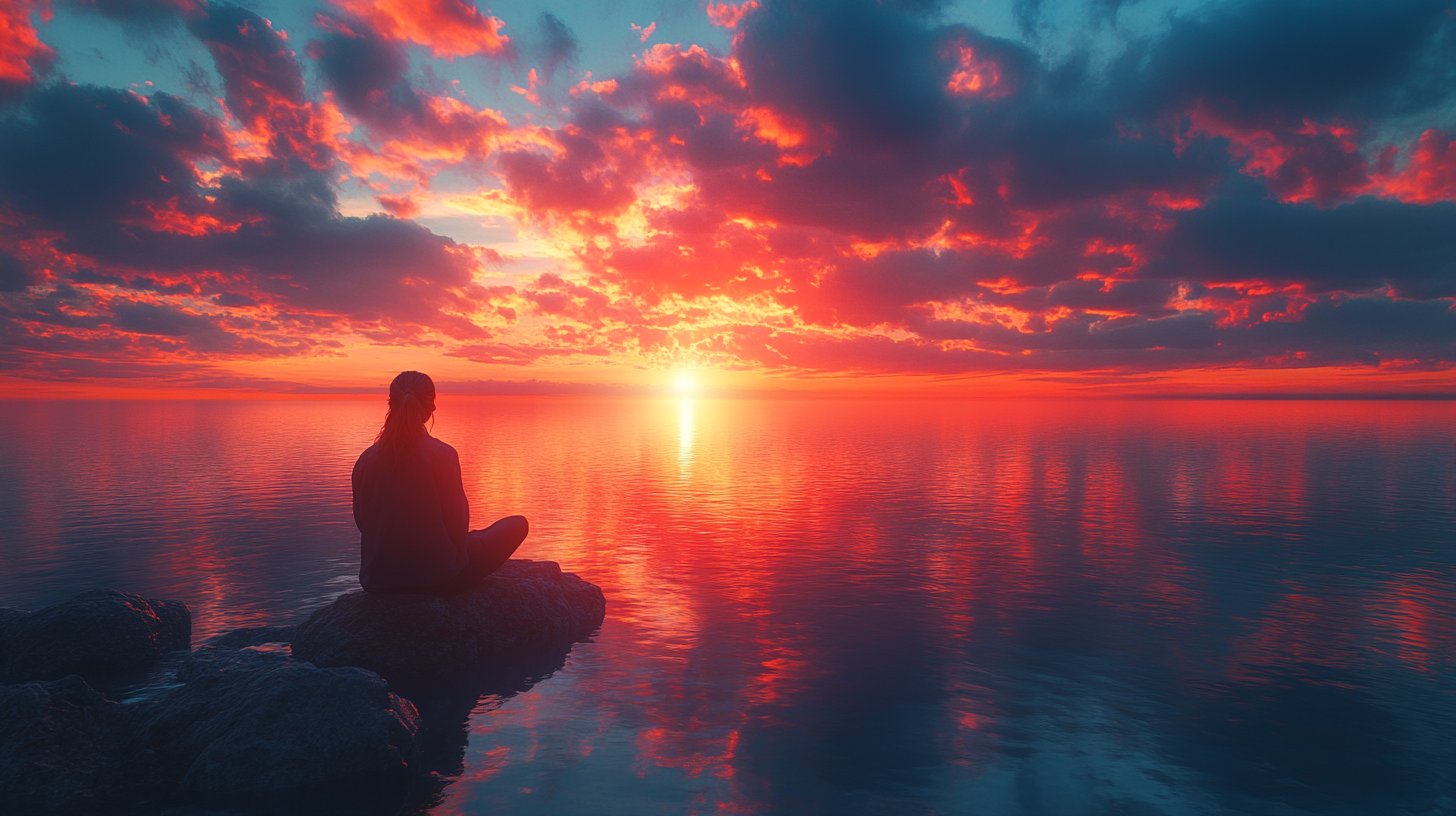 Una persona mira reflexivamente hacia el océano.