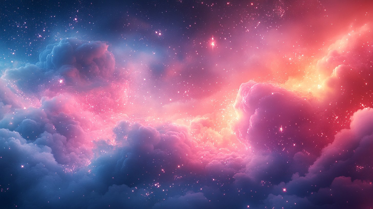 Une scène sereine de symboles du zodiaque entrelacés avec des nuages doux et des cœurs représentant des liens émotionnels.