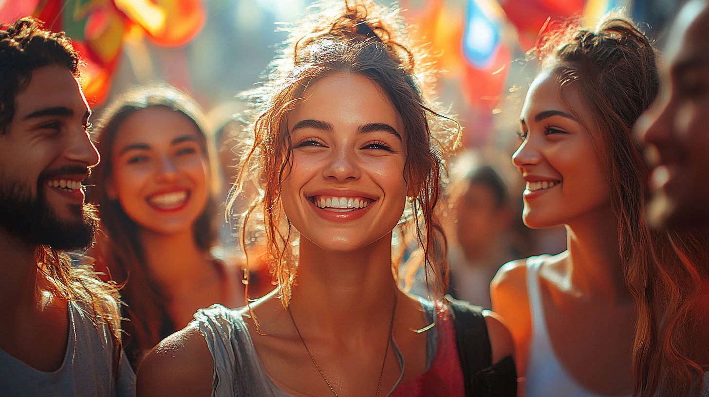 Une image inspirante de divers personnages du zodiaque se tenant ensemble dans un soutien enveloppé de lumière éthérée.