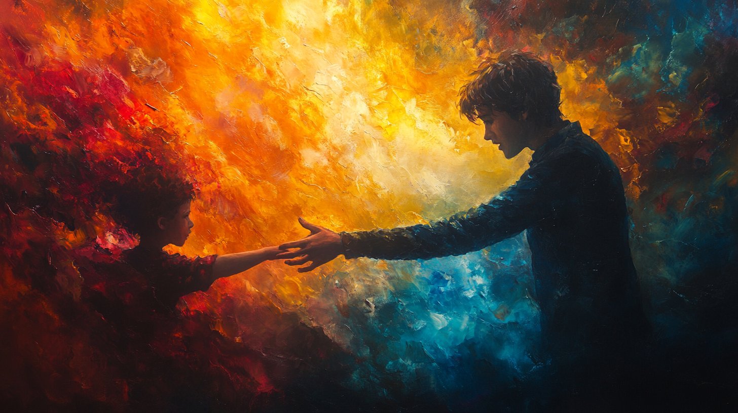 Eine Figur leitet sanft eine andere, Ausdruck von Respekt.