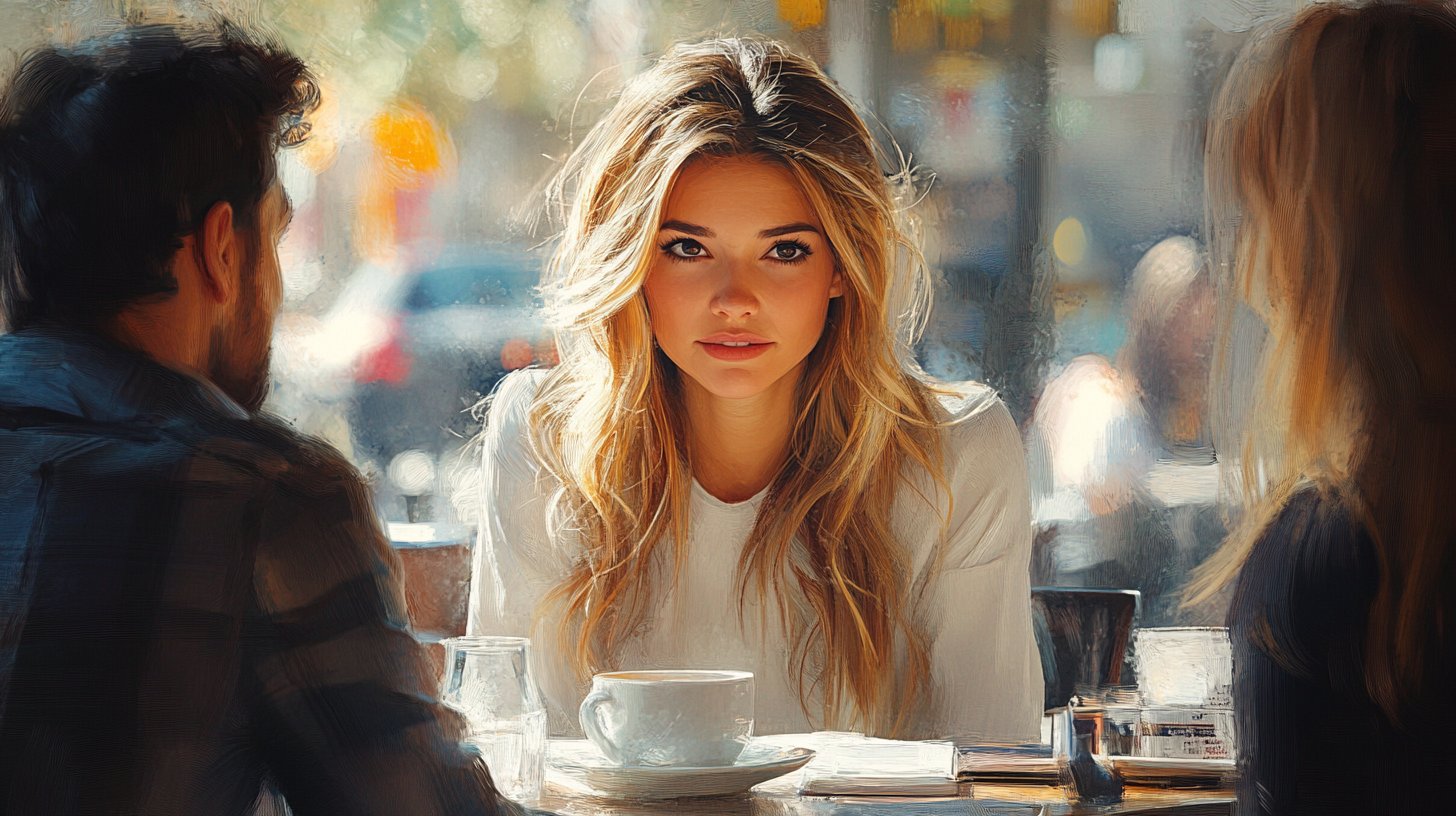 Eine isolierte Person in einem gesprächigen Café.