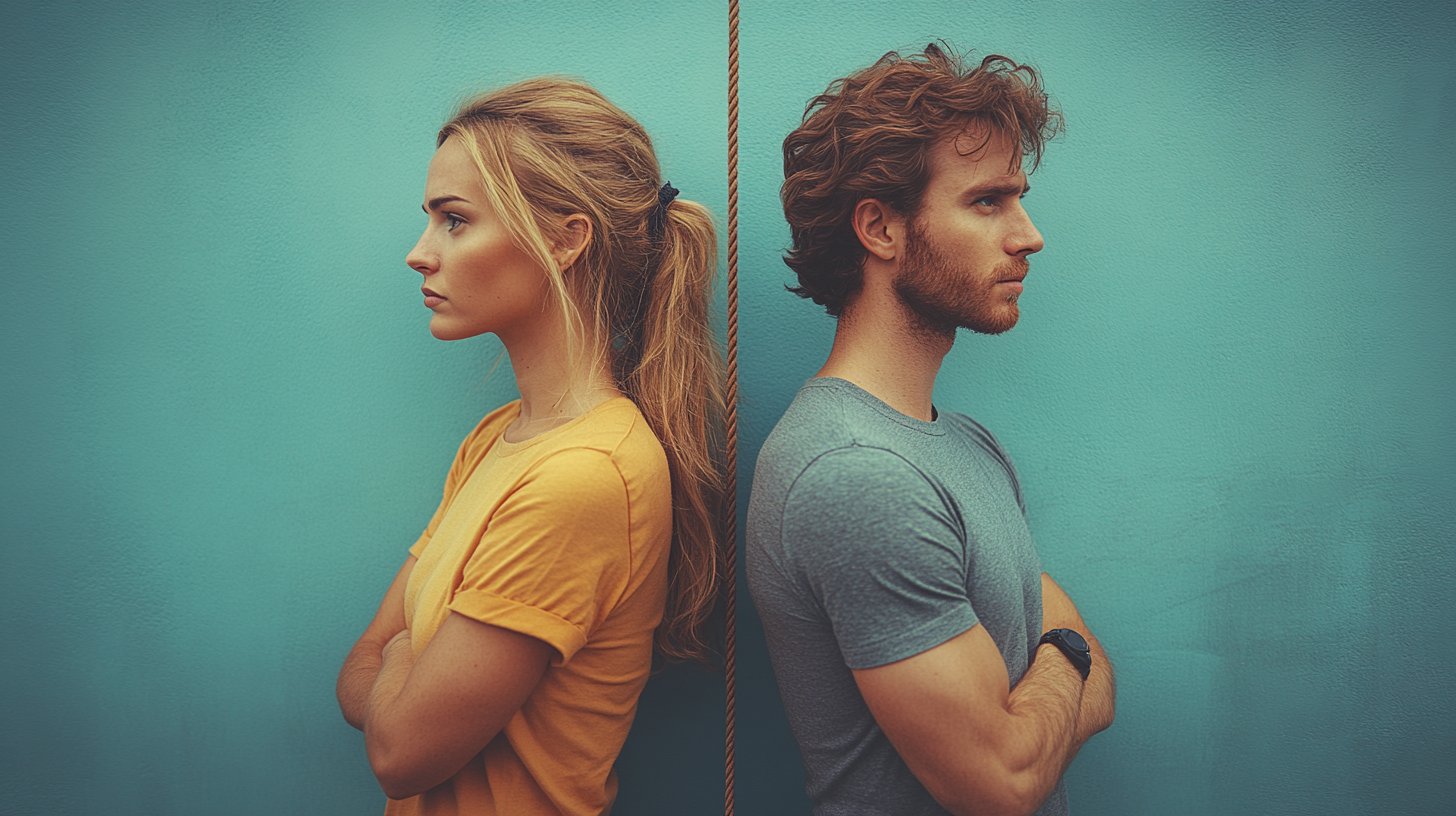 Zwei Personen, die sich gegenüberstehen und Konflikte symbolisieren.