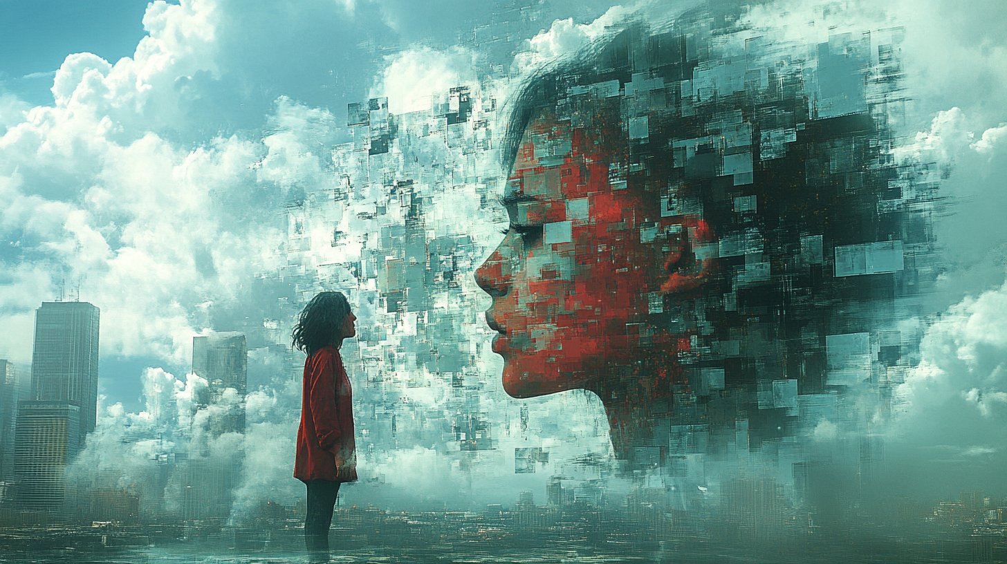 Ein verzerrter Spiegel zeigt eine verzweifelte, verwirrte Realität.