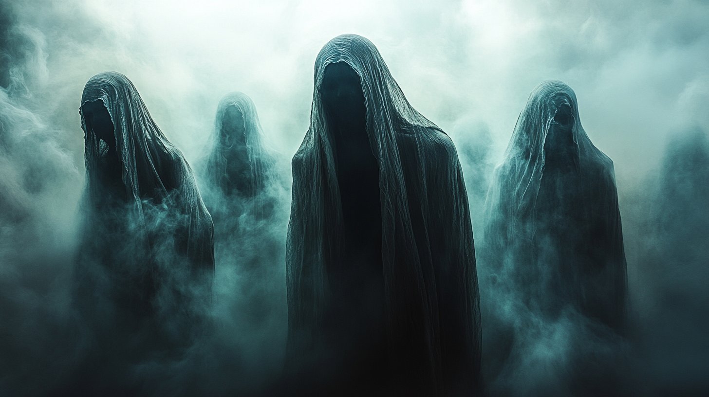 Ein mysteriöses Bild, das die Herausforderungen von Geheimnissen darstellt, mit schattenhaften Figuren hinter einem durchscheinenden Vorhang.