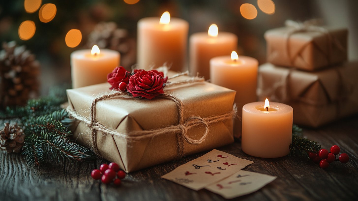 DIY-Szene mit romantischen Geschenken, die mit Leidenschaft und Kreativität hergestellt werden.