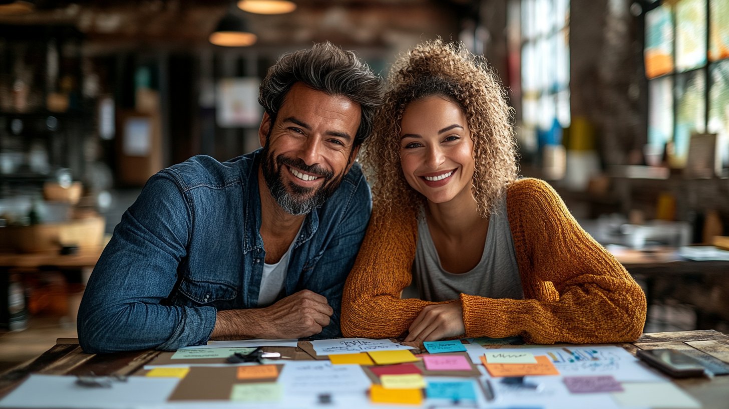 Ein Paar arbeitet zusammen an Vision Boards und Ziellisten.