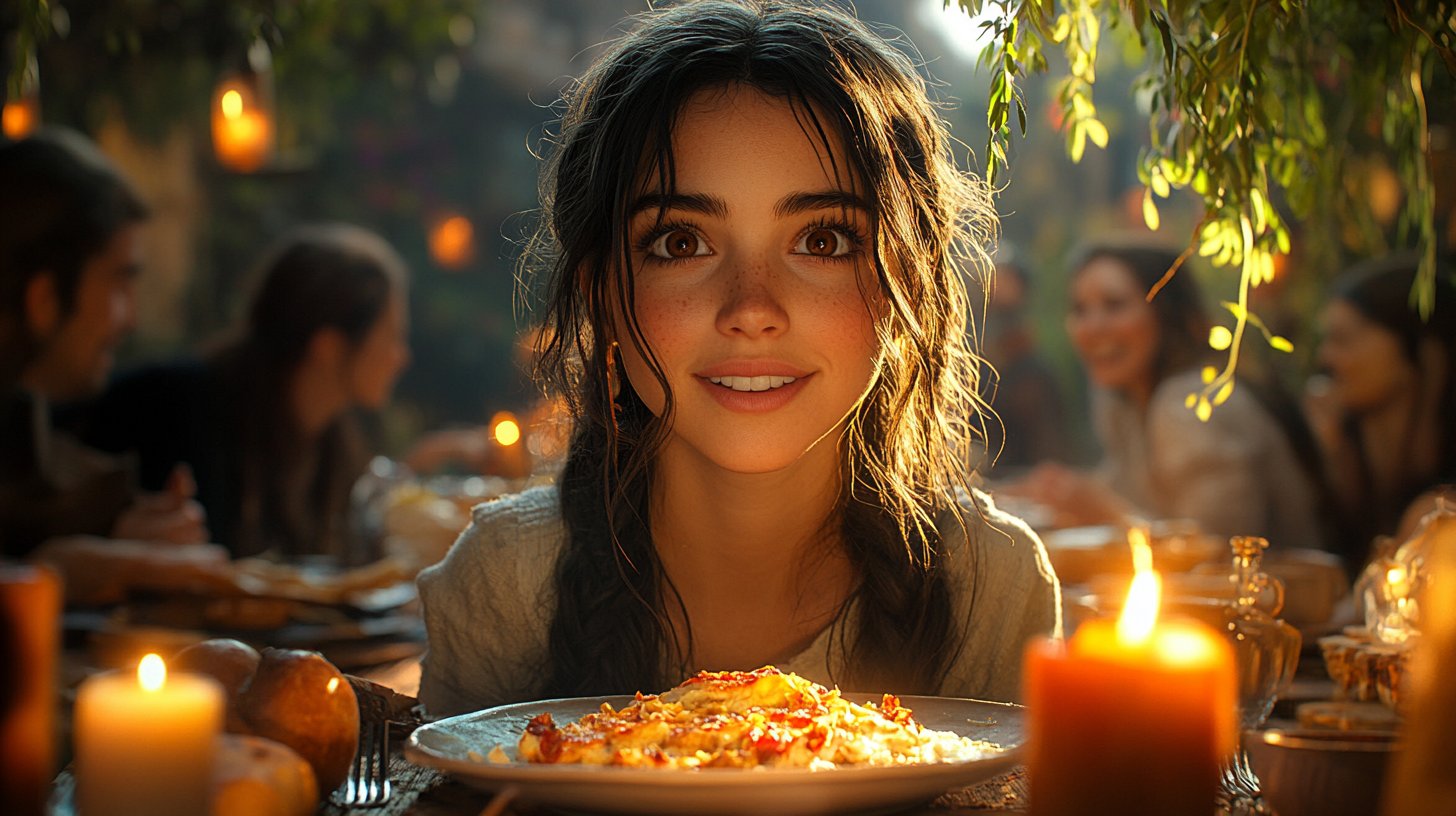 Amici condividono una cena accogliente e allegra.