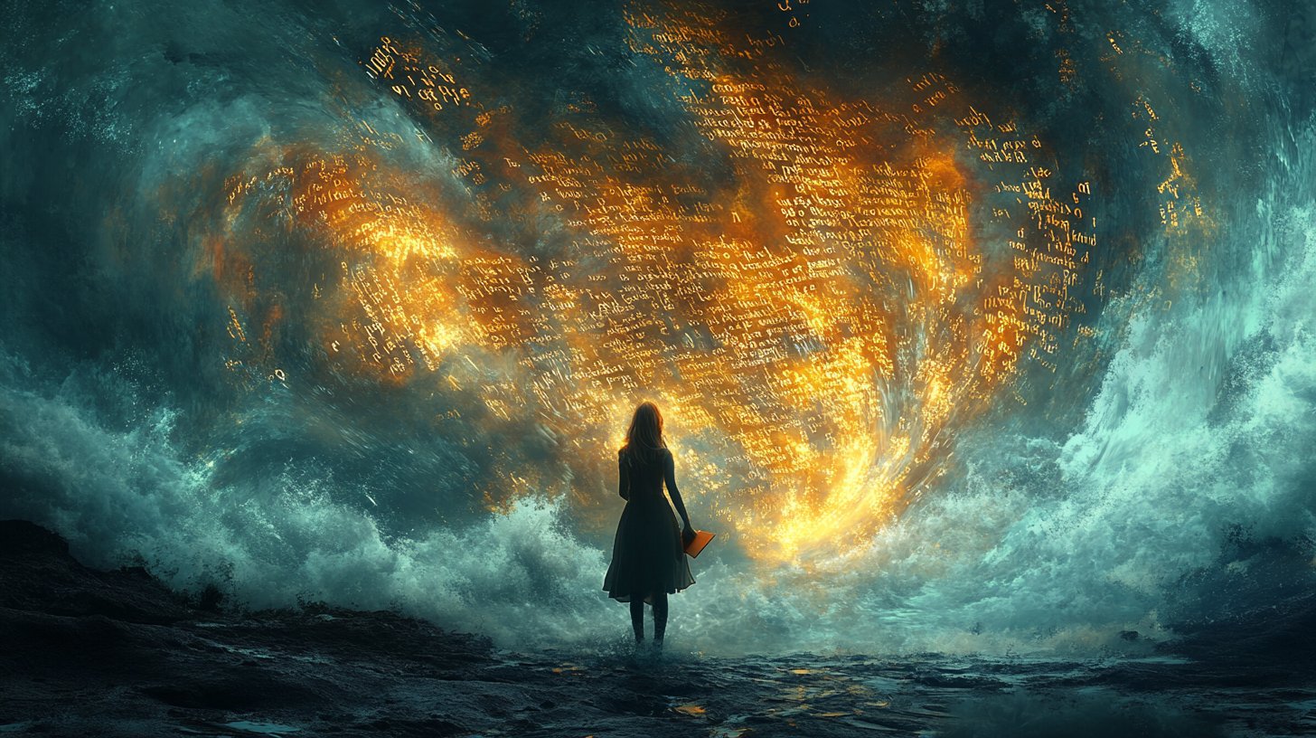 Worte verwandeln sich in visuelle Formen um eine lesende Person.