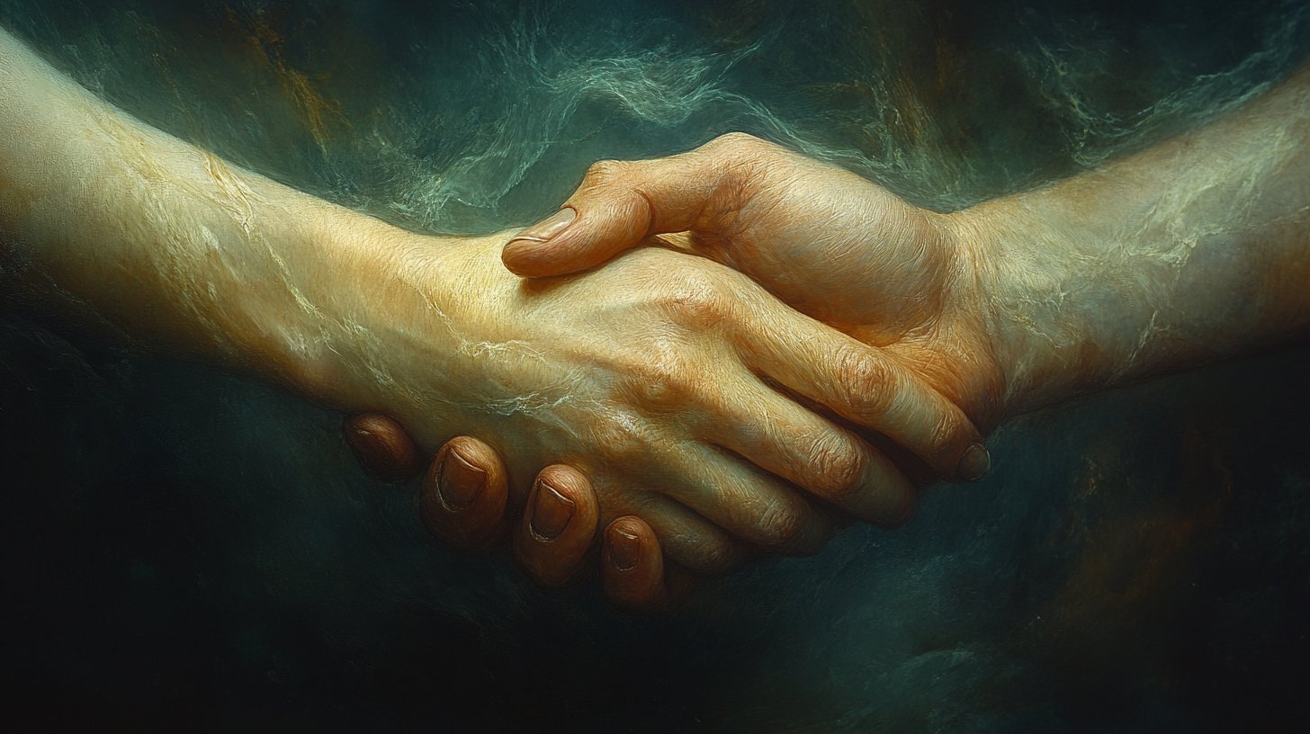 Eine Nahaufnahme von ineinander verschlungenen Händen, die Manipulation symbolisieren.