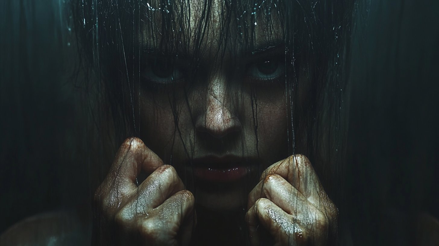 Jemand fühlt sich in einem Netz aus Schatten gefangen, kämpft gegen emotionale Manipulation.