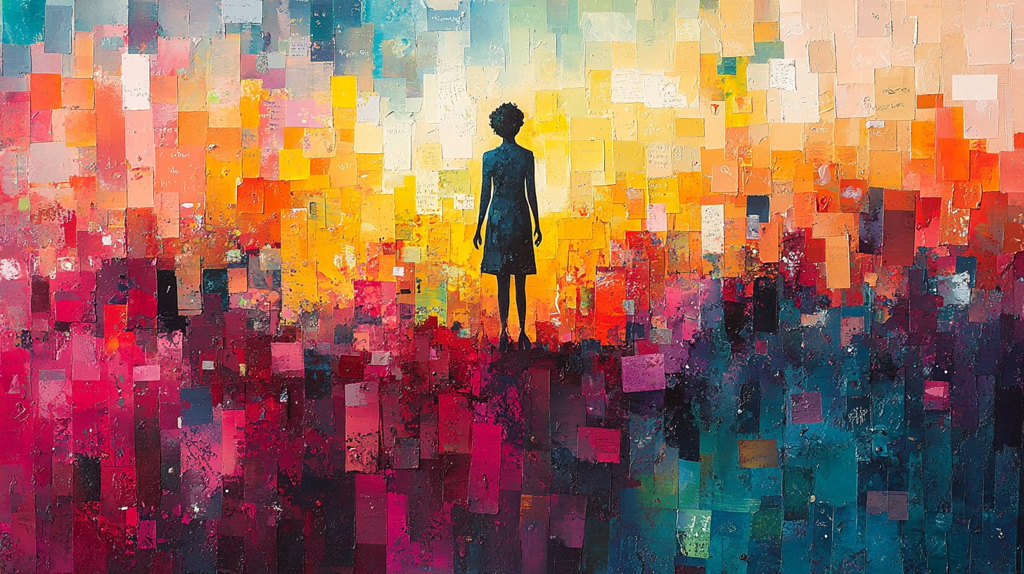 Un collage colorido de notas positivas y sonrisas.