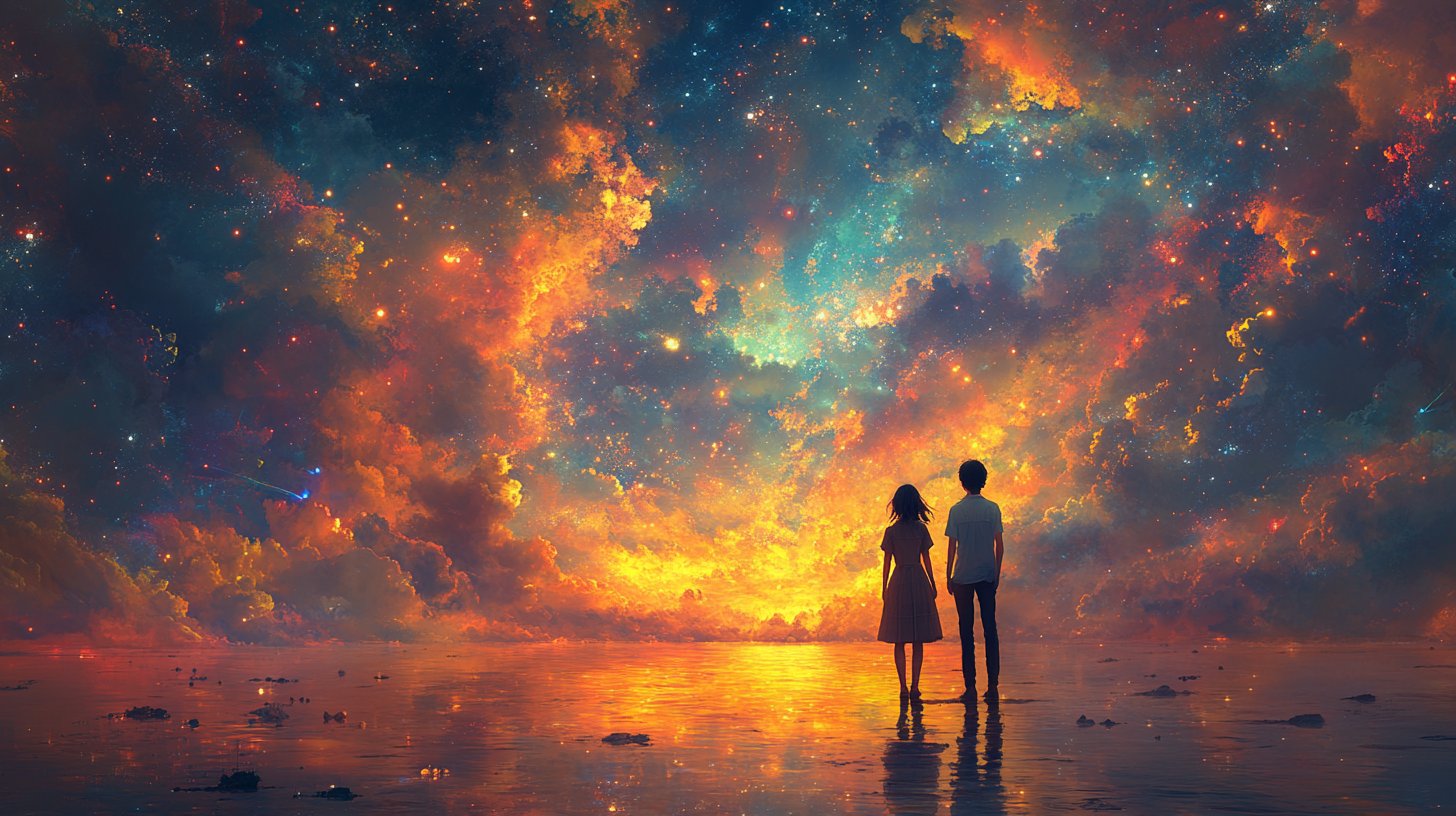 Deux personnes regardent un horizon rempli de rêves partagés.