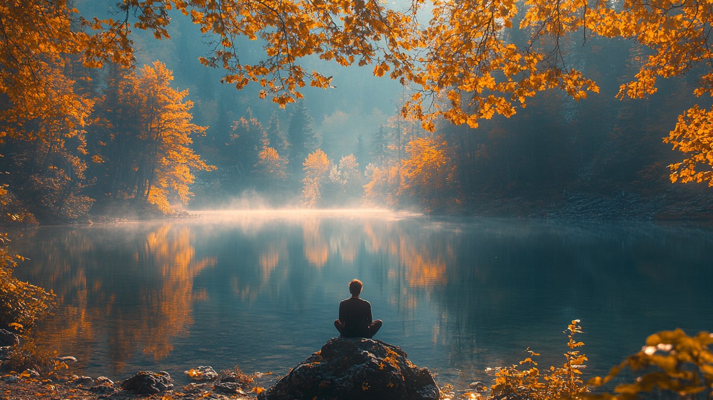 Autorreflexión junto a un lago tranquilo.