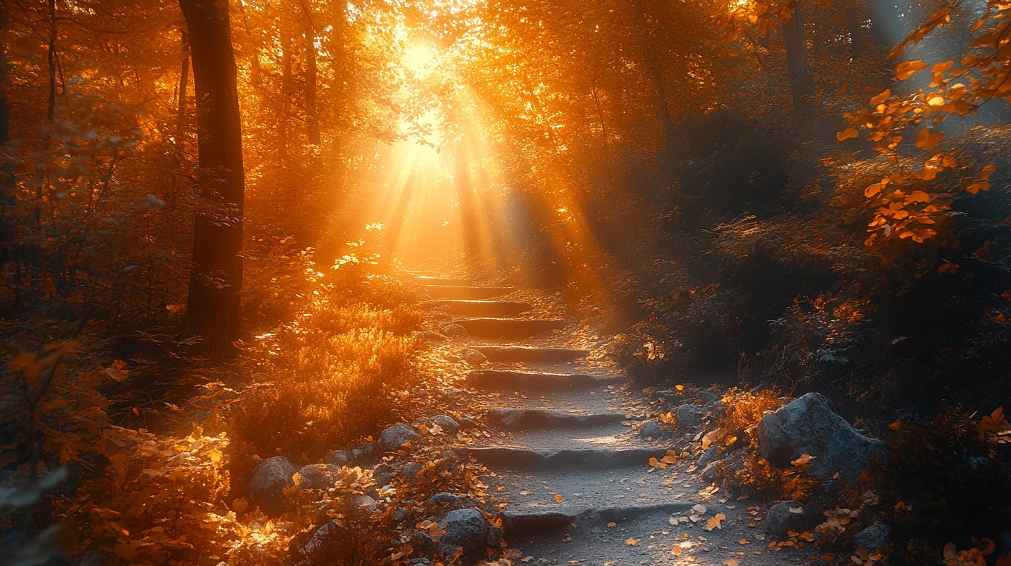 Ein einladender Weg durch den ruhigen Wald, der zur Überwindung von Ängsten einlädt.