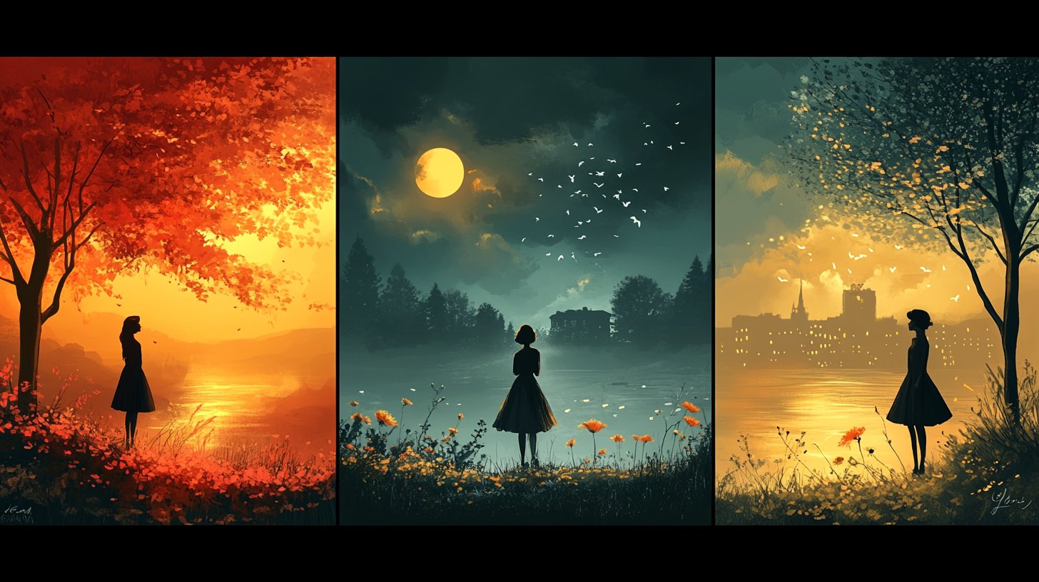 Four relationship types in vibrant scenes.