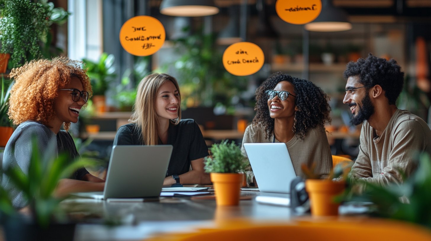 Communication illustrated through vibrant symbols.