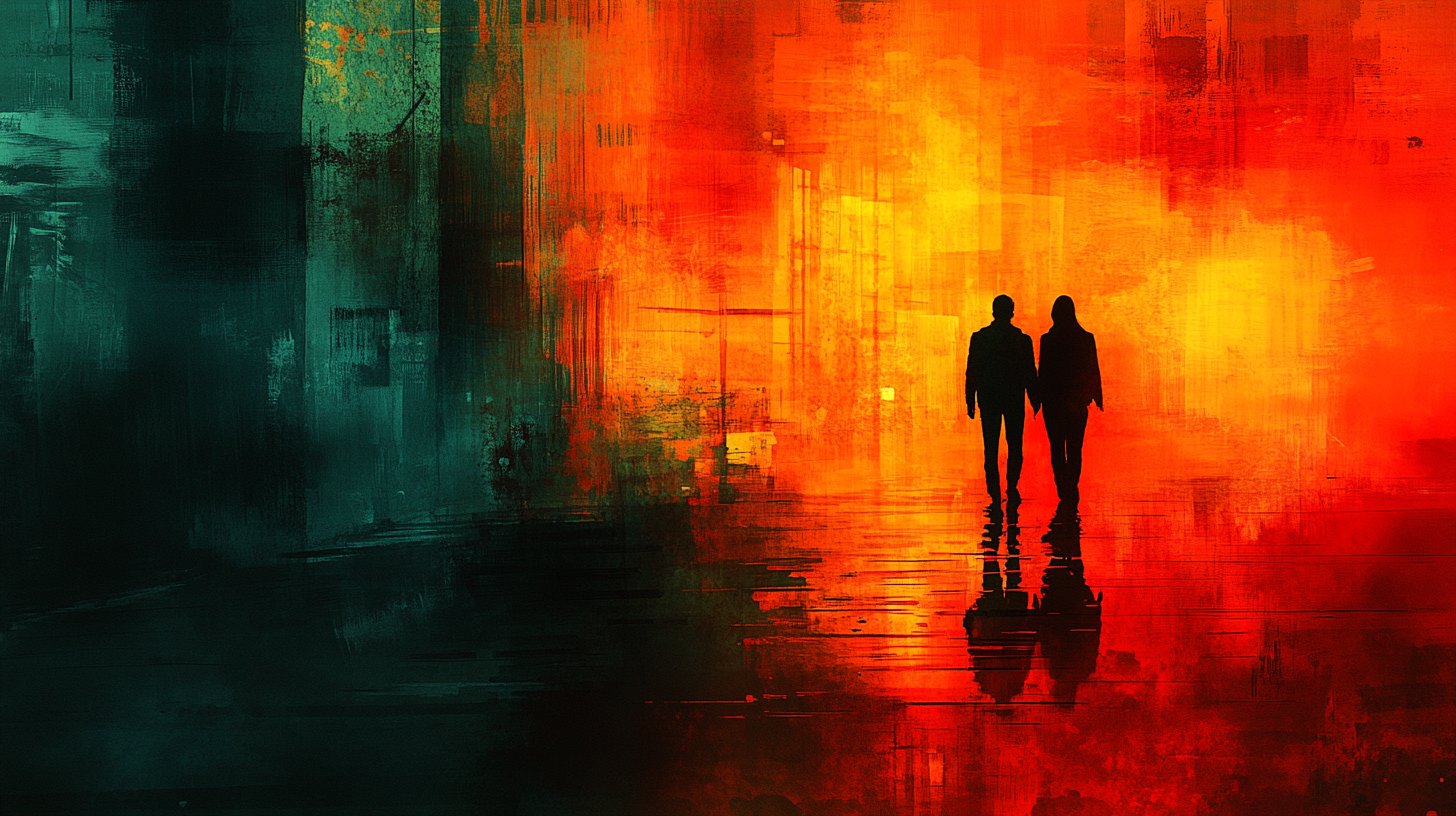 Symbolic imagery of relationship challenges.