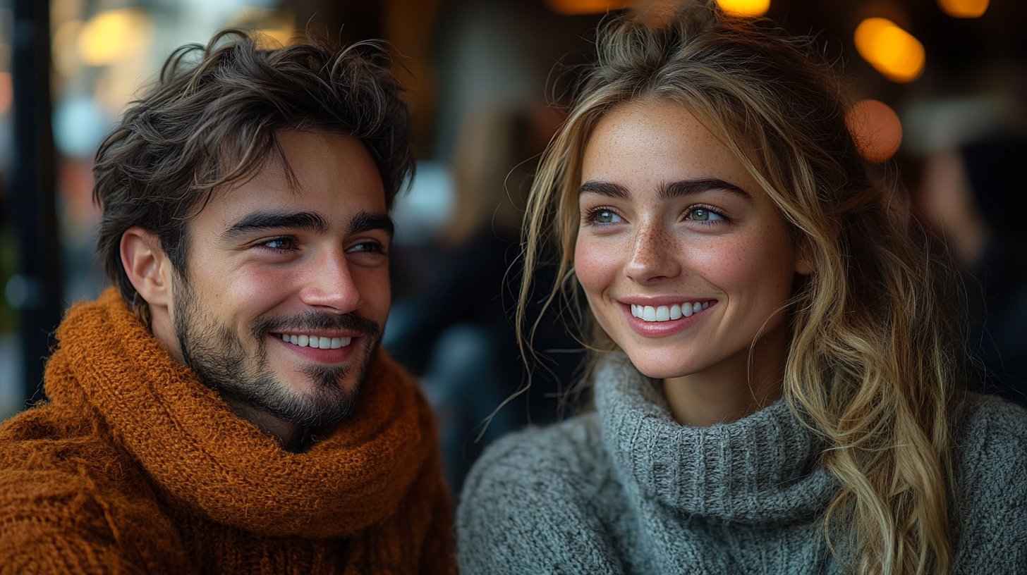 Dos amigos se sientan en una acogedora cafetería, conversando.