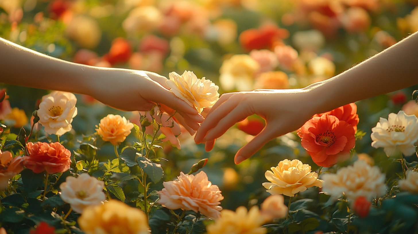 Eine Nahaufnahme von zwei Händen, die sanft berührt werden.