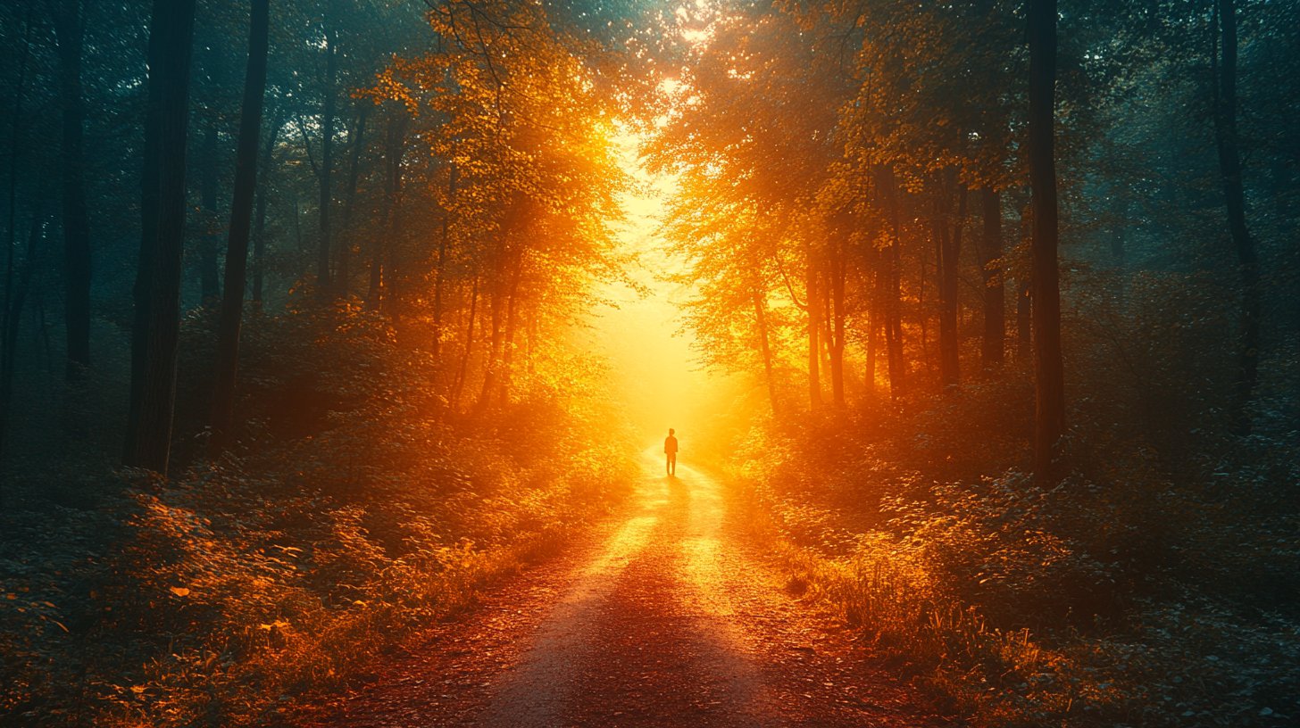 Ein geteilter Weg im Wald, der Freundschaft und Romantik symbolisiert.