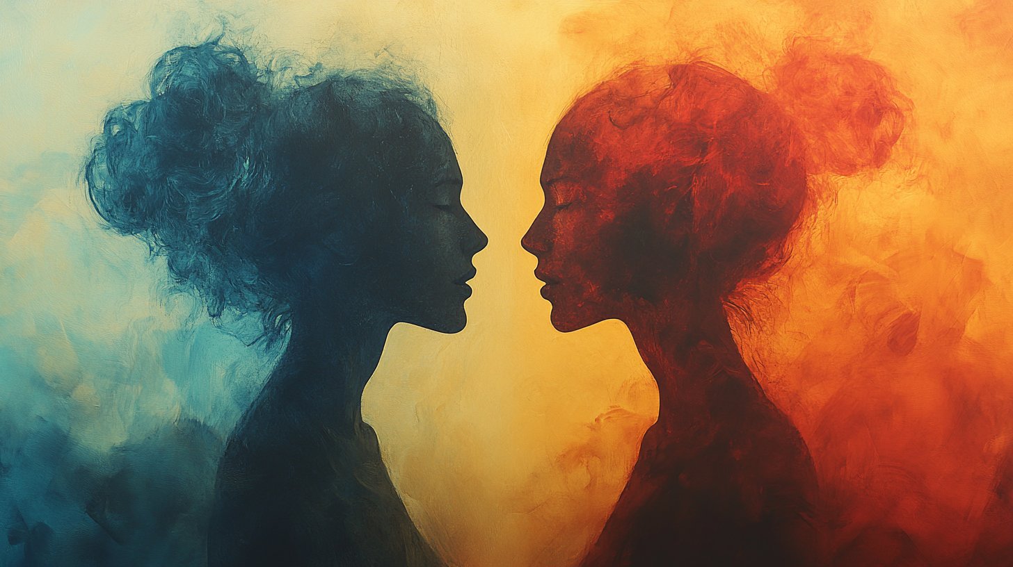 Individuals mirroring each other's body language.