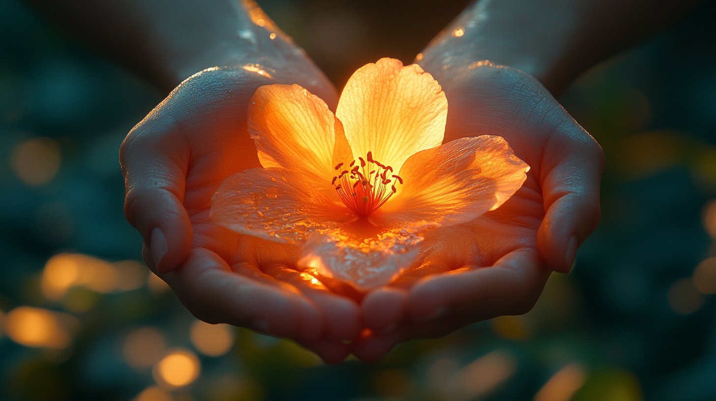 Hände, die eine Blume pflegen, stehen für Selbstliebe.