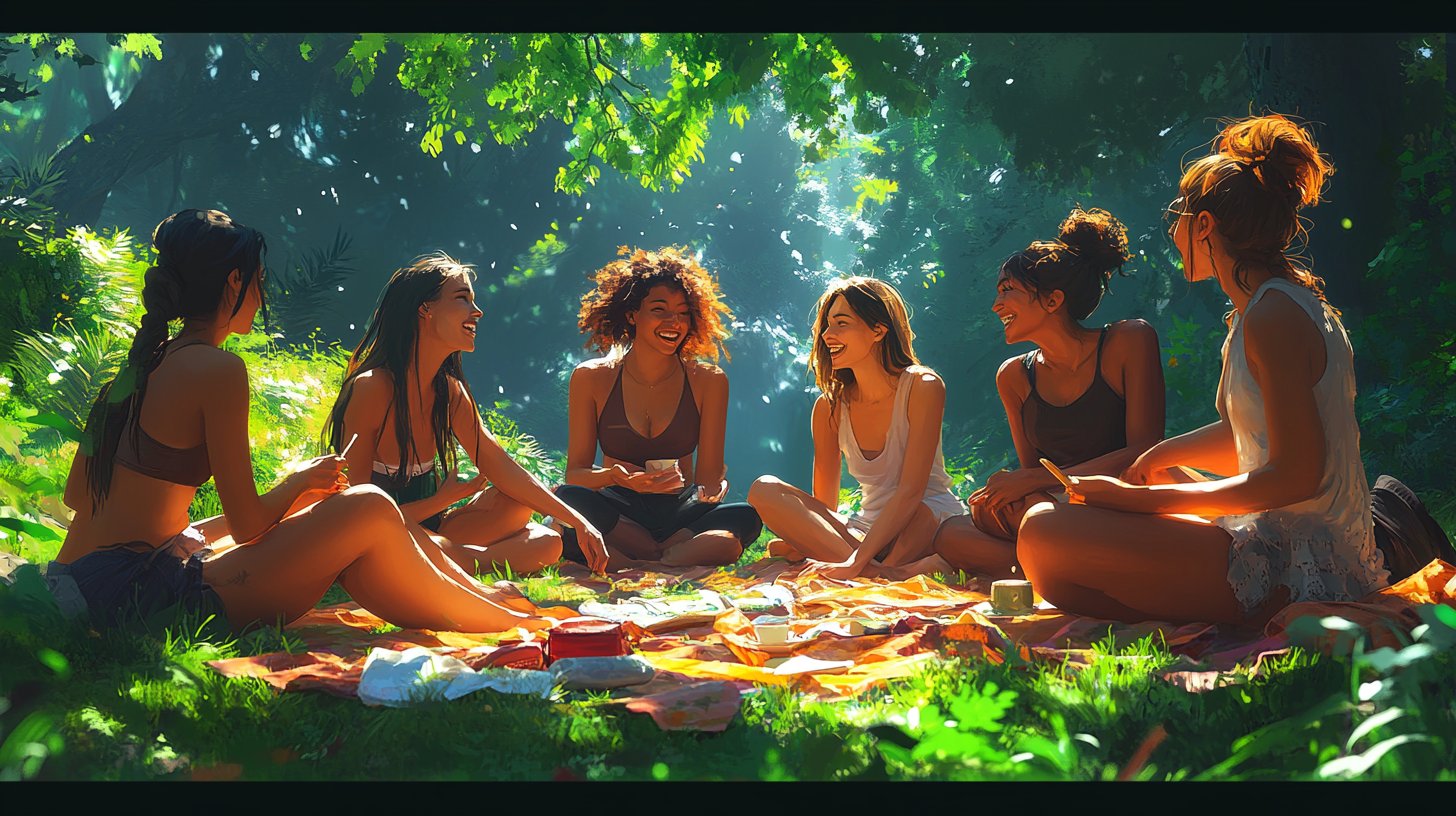 Freunde lachen zusammen und verkörpern Verbundenheit und Freude.