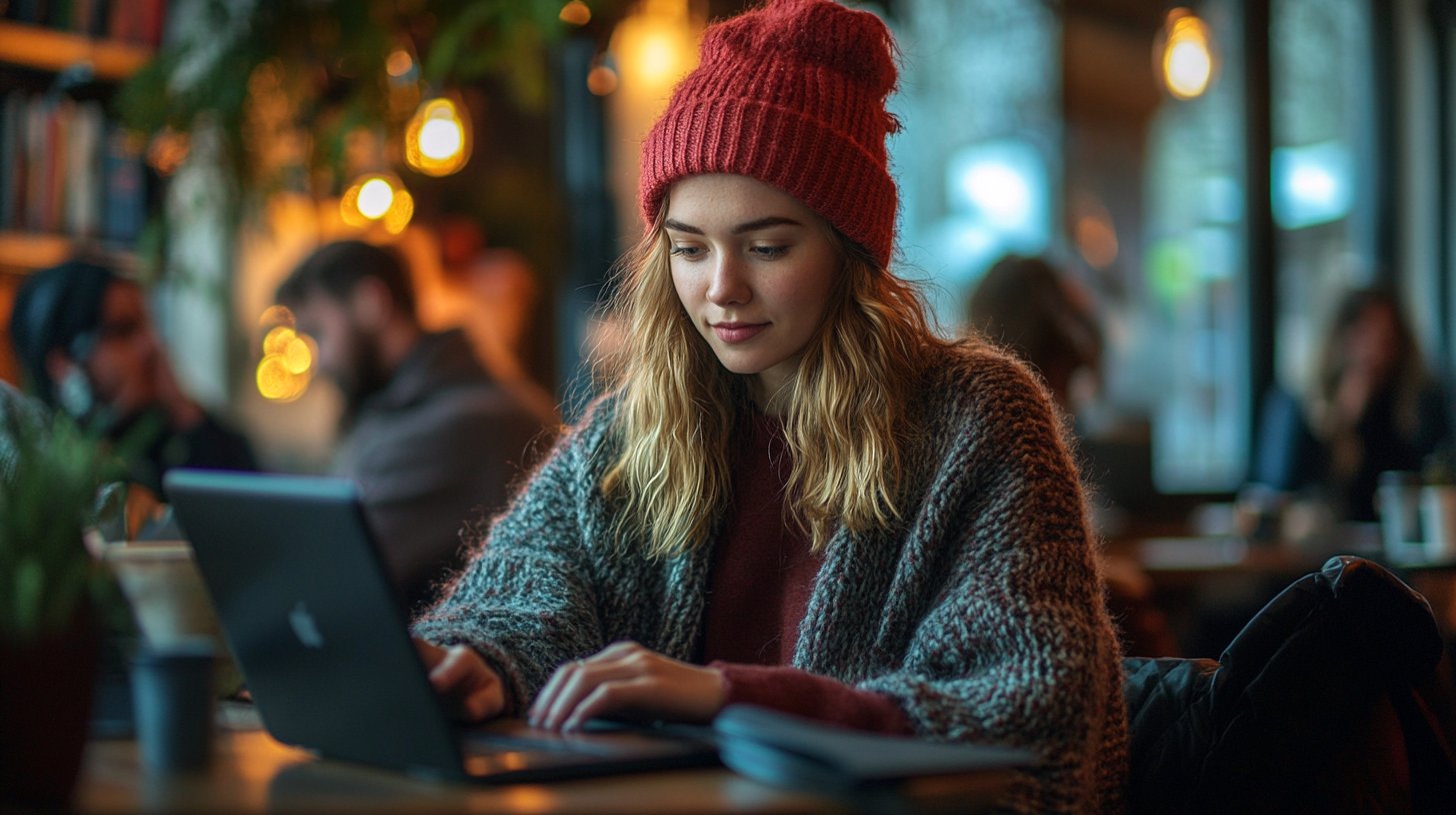 Eine leere Parkbank mit einer einsamen Person, die ihr Smartphone ansieht.
