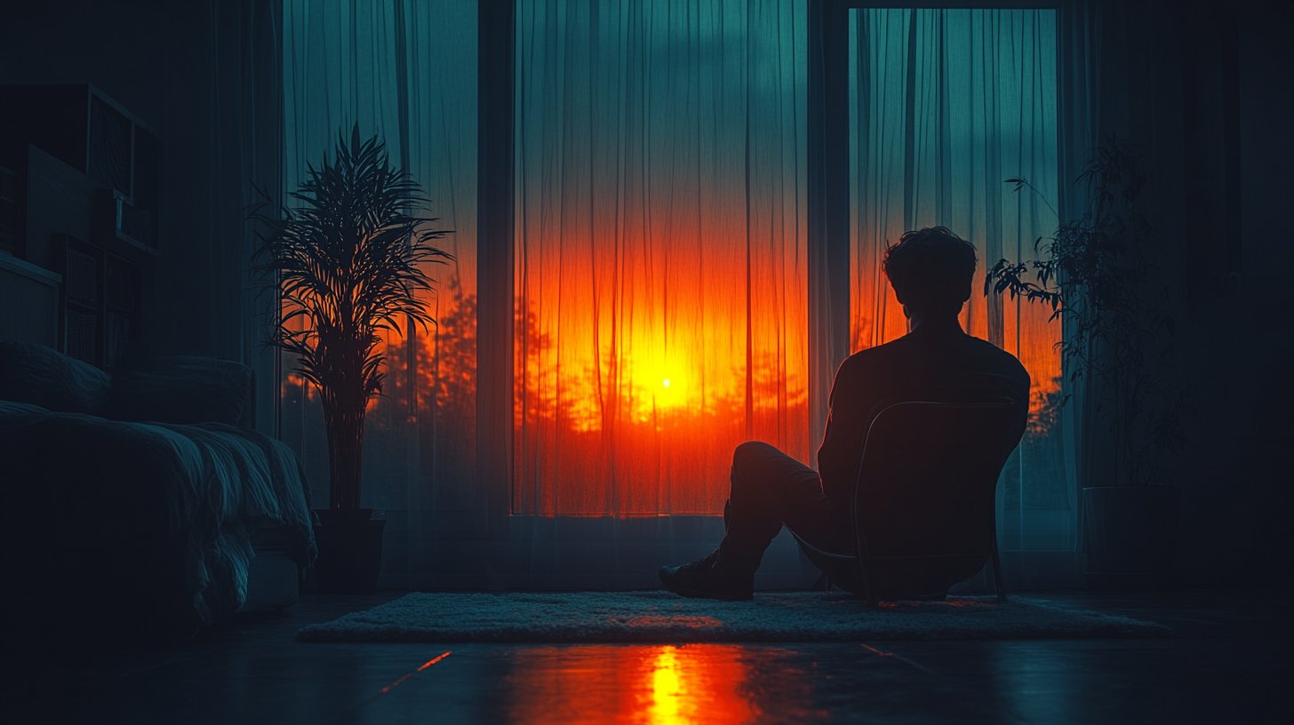 Ein leerer Stuhl neben einer einsamen Person, die aus dem Fenster schaut, vermittelt Einsamkeit in Partnerschaften.