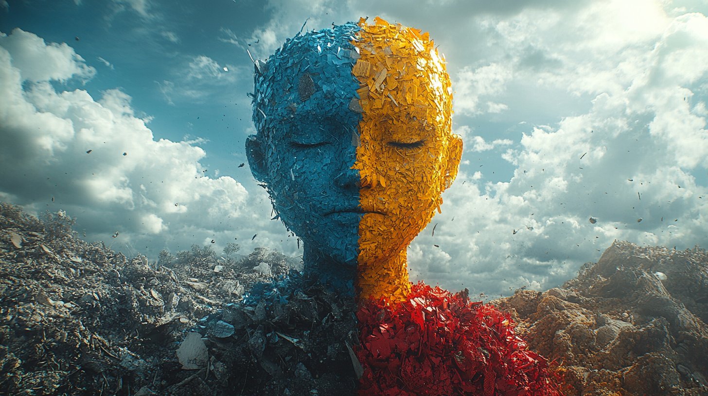 Eine gespaltene Szene, die Unzufriedenheit und den Wunsch nach Veränderung in Beziehungen zeigt, umgeben von Sonne.