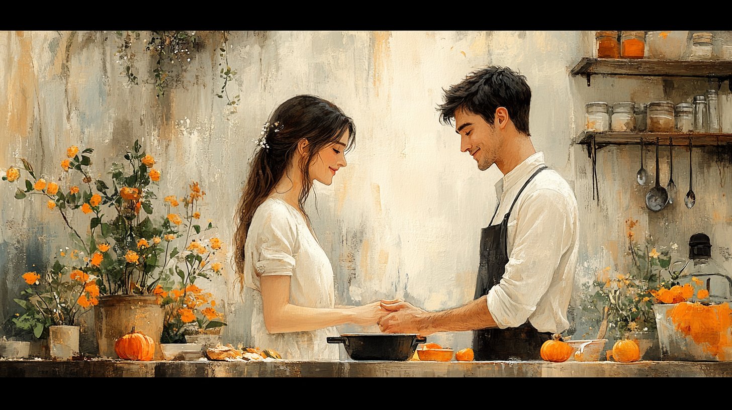 Gemeinsam kochend oder gärtnend, mit Zeichen emotionaler Unterstützung.