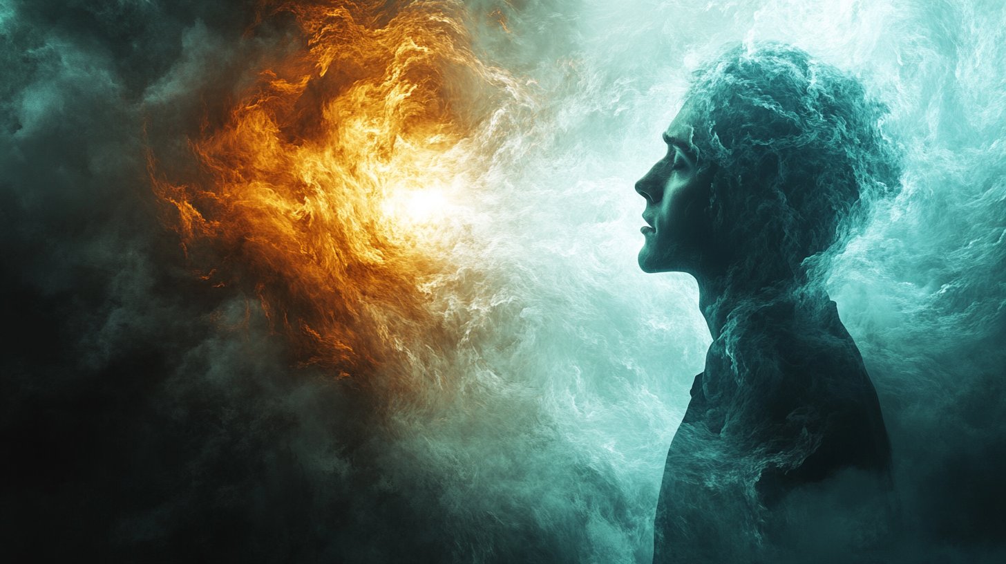 Zwei Hälften: Selbstzweifel und Hoffnung im Lichtraum.