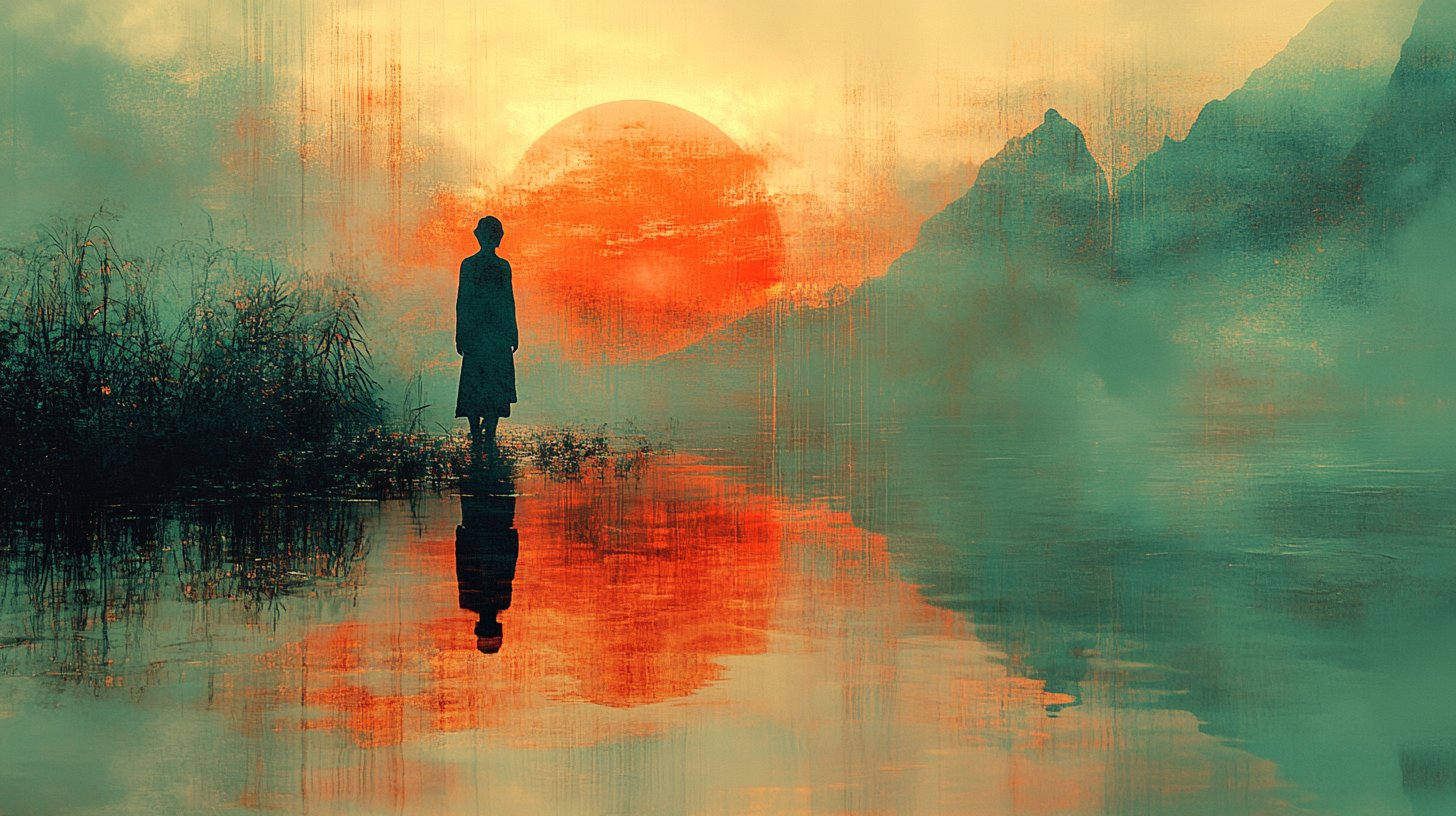 Eine Person sitzt allein im Park und wirkt emotional distanziert inmitten lebhafter Natur.