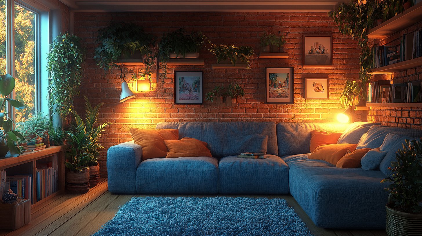 Ein gemütliches Wohnzimmer mit Freunden, die sich herzlich amüsieren.