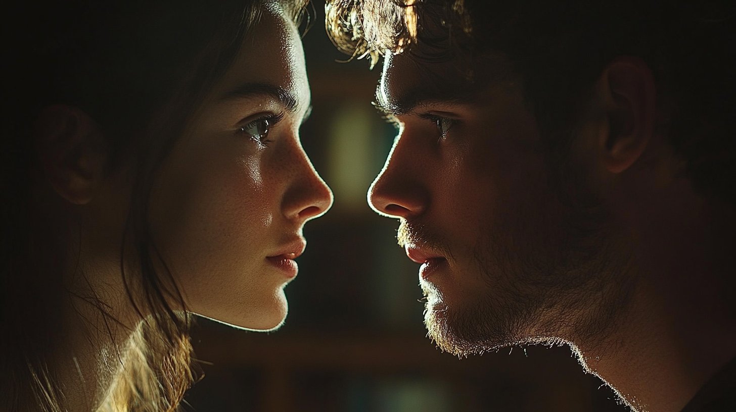 Eine subtile, angespannte Interaktion zwischen zwei Personen, von Manipulation geprägt.