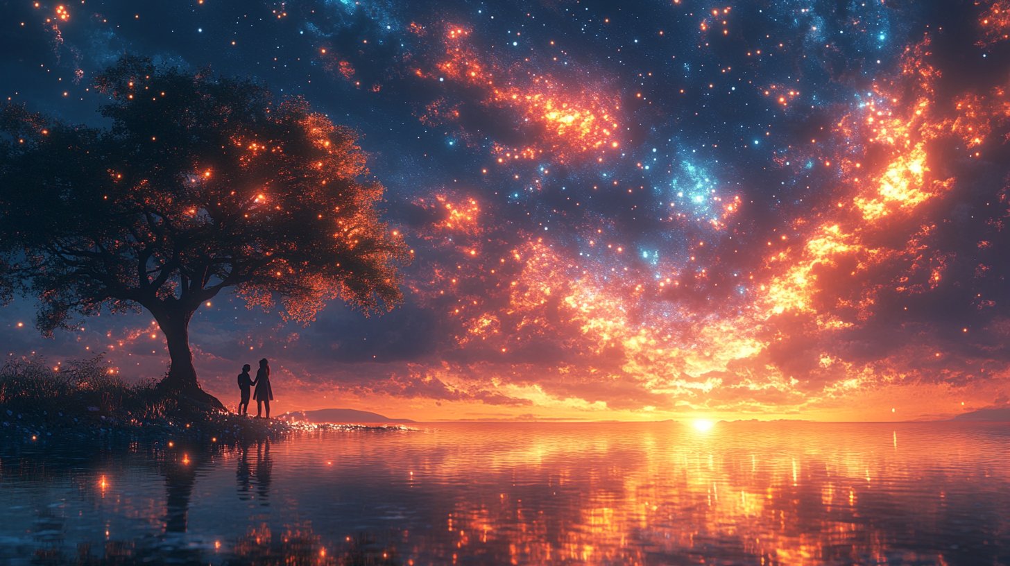 A couple shares words under the stars.