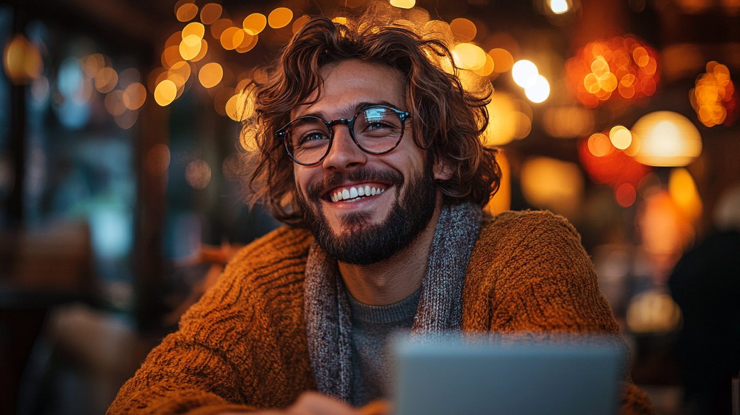 Un uomo sorridente che avvia una chiamata.