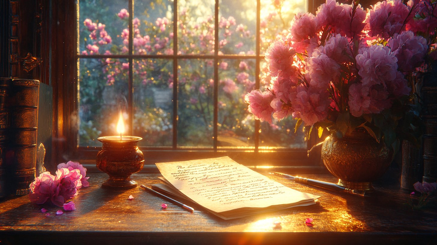 Ein nostalgischer Schreibtisch mit romantischem Schreibmaterial.